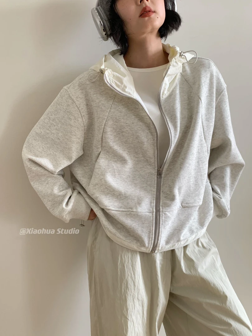 极简风！拼接连帽冲锋夹克外套卫衣N141L005