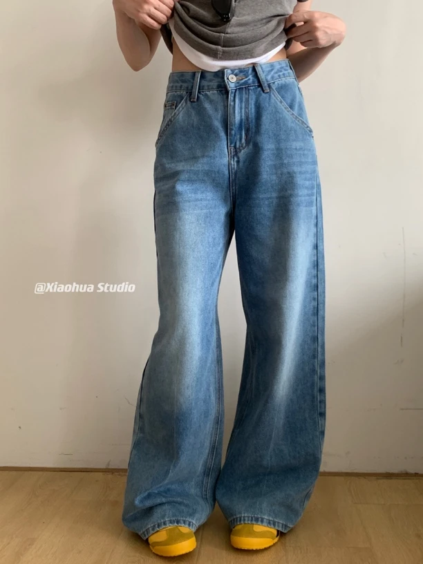 【洗水蓝】薄款!夏日高腰复古牛仔直筒拖地裤HD9166