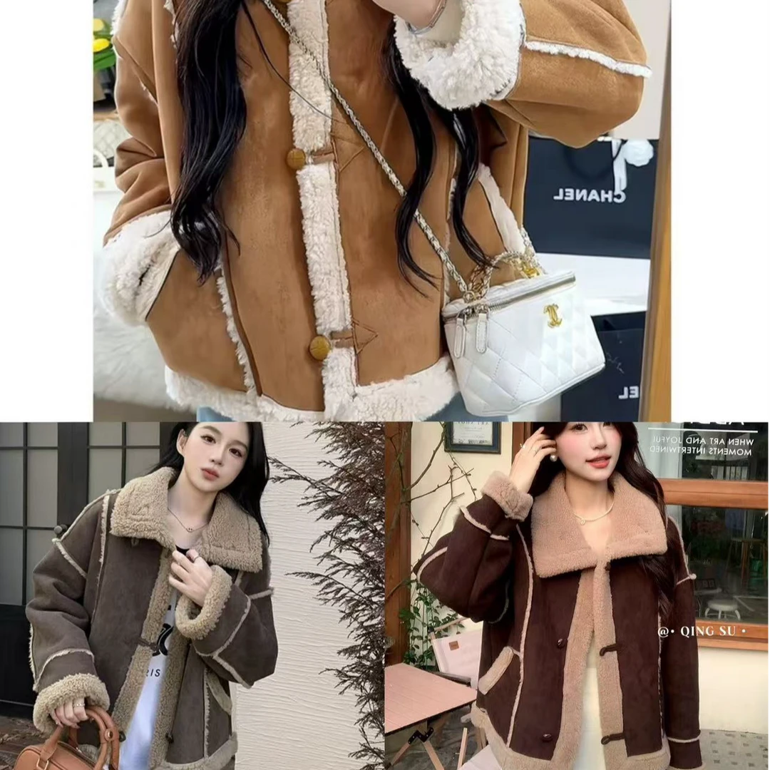 202442小花主推冬季新款拼接设计感加绒外套女