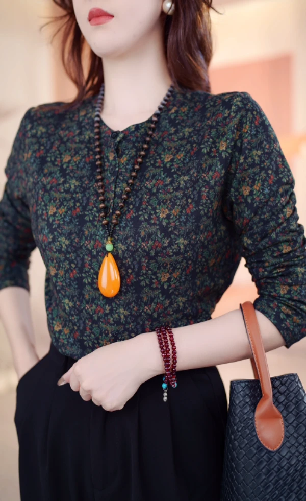 FZ233满庭芳2024秋冬新款优雅圆领小衫套头衬衫长袖上衣女打底1