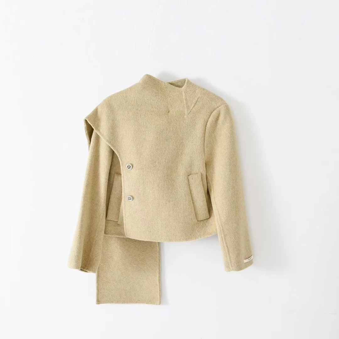 [818]短款双面呢羊毛大衣围脖款洋气复古毛呢秋冬时尚