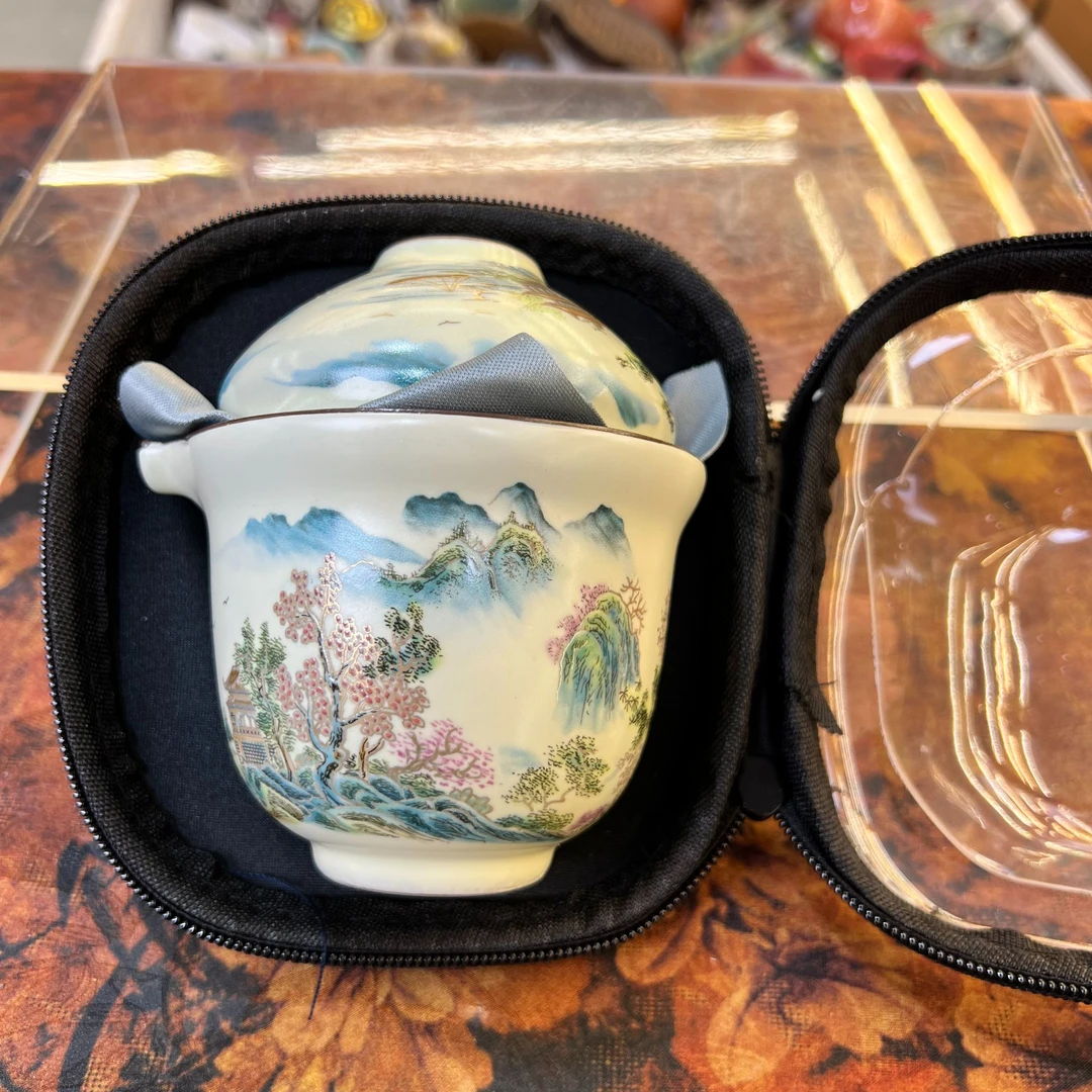 陶栖堂山水快客杯一壶三杯带包297