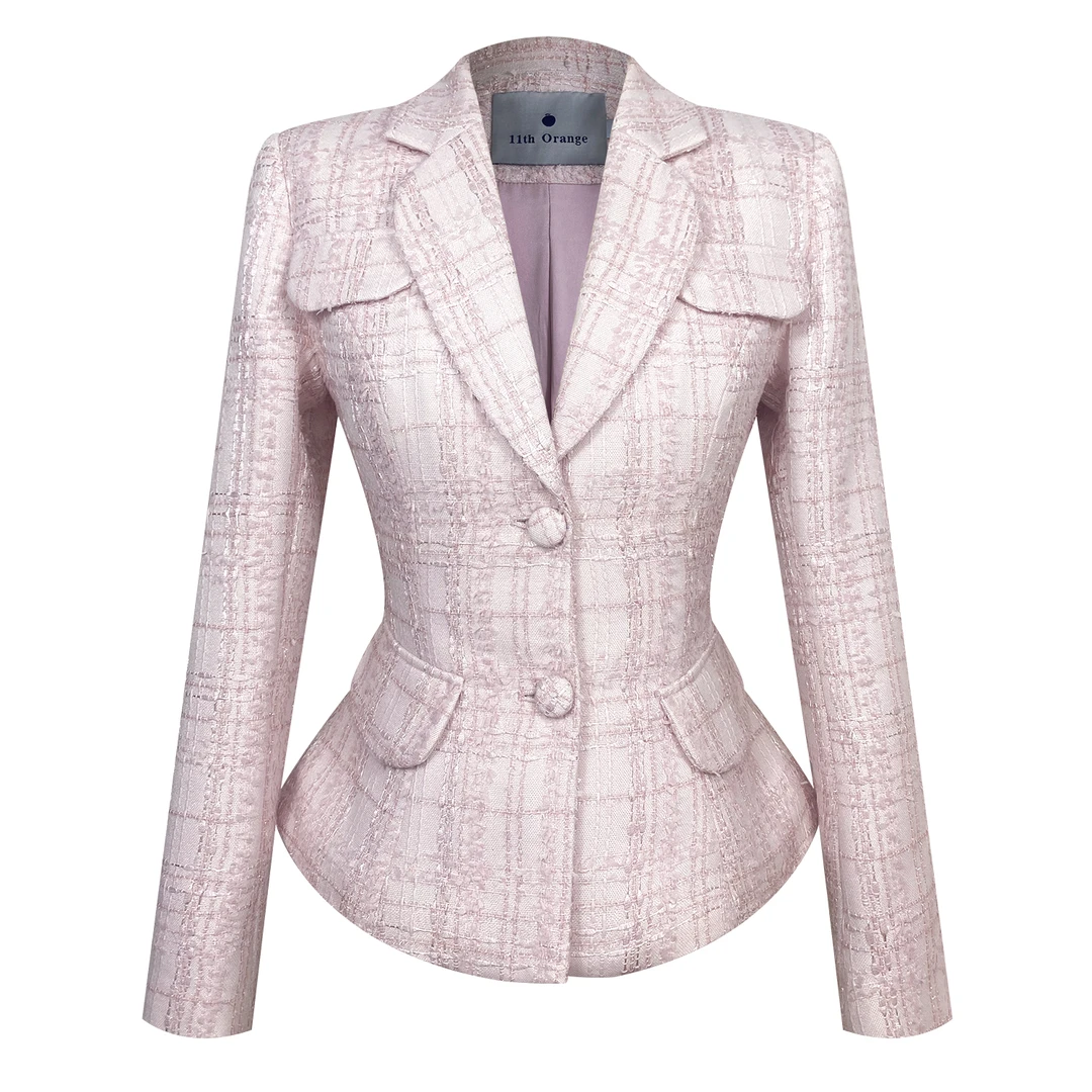 2023新款秋冬原创设计粉色气质休闲小香风掐腰时尚洋气减龄外套