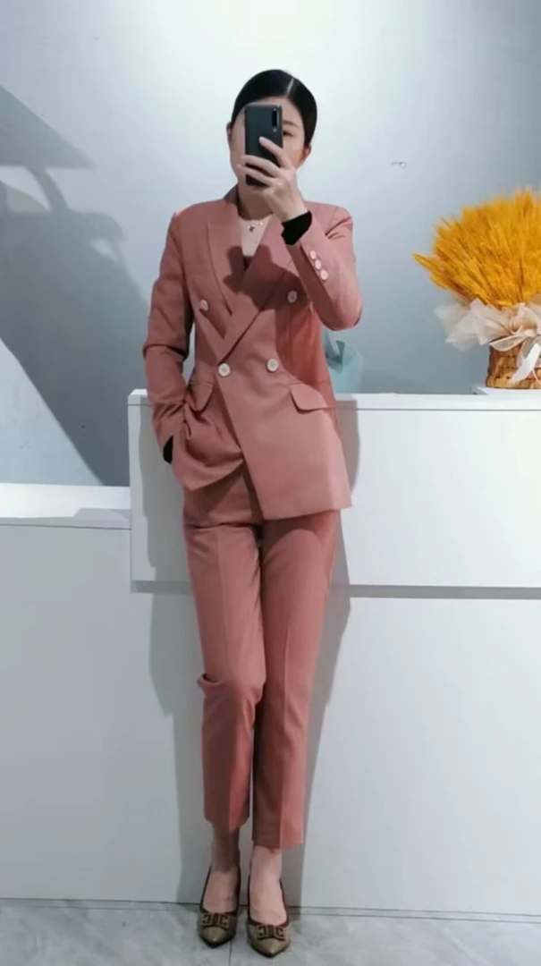 （墨清自留款）早秋款气质干练修身显瘦西服外套+九分裤西装套装