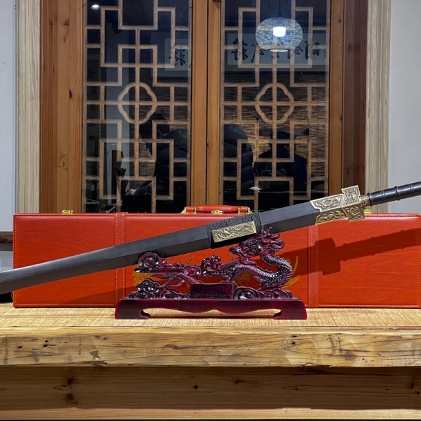 纯钧剑 黑檀木 黄铜装 流水花纹钢