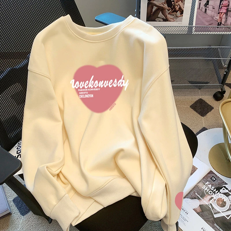 圆领卫衣女2023新款冬季加绒加厚宽松套头小个子内搭上衣