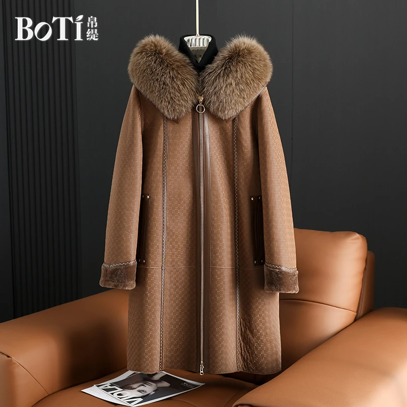 帛缇2024冬季新款狐狸毛领大衣时尚高奢连帽皮毛一体女中长外套
