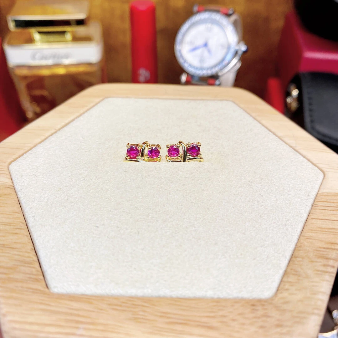 925银合成锆石耳饰 定制黑标K红色聚光灯四钻闪耀百搭耳钉dois12