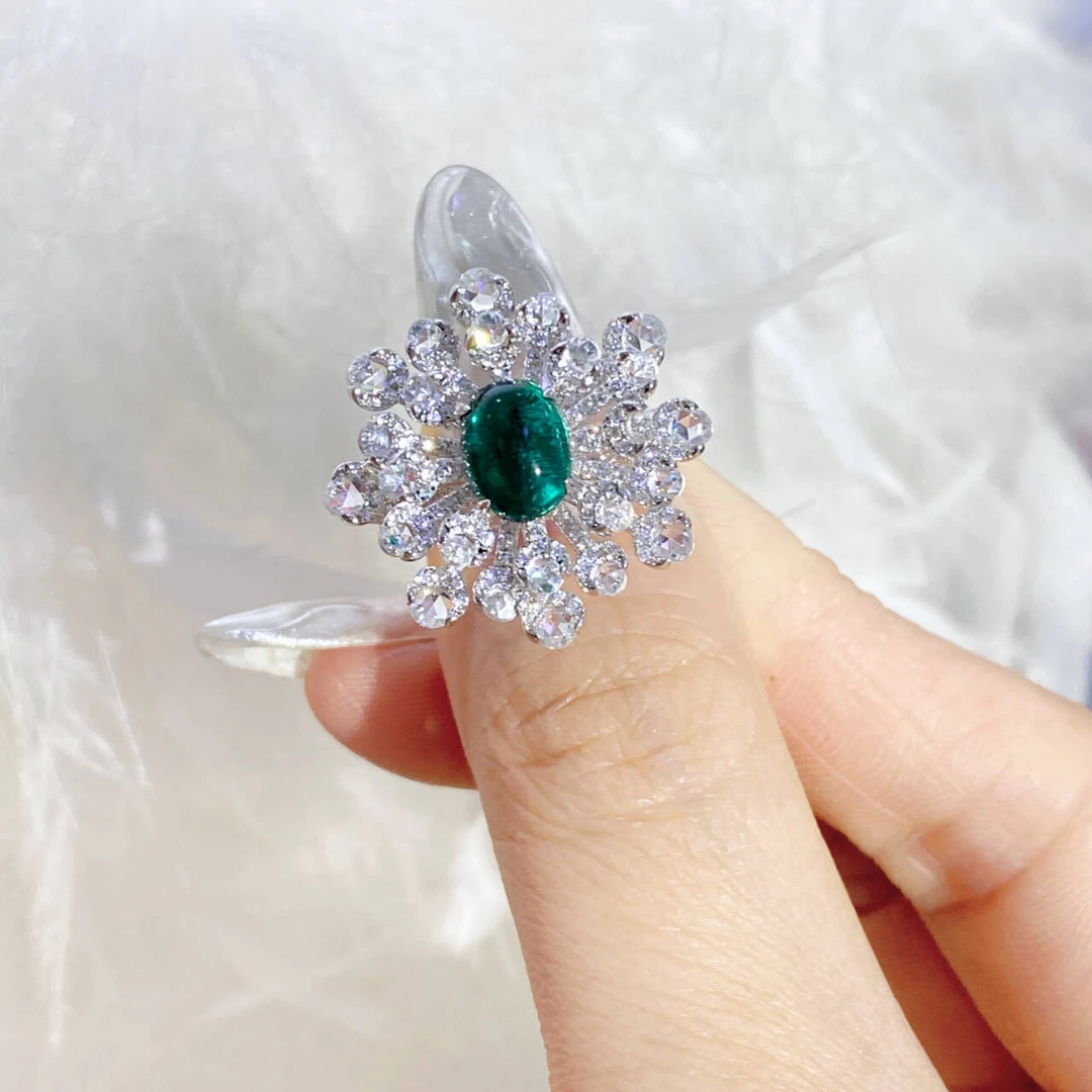 925银合成锆石戒指 定制厚镀1MIL木佐绿冰雪女王戒指NM777