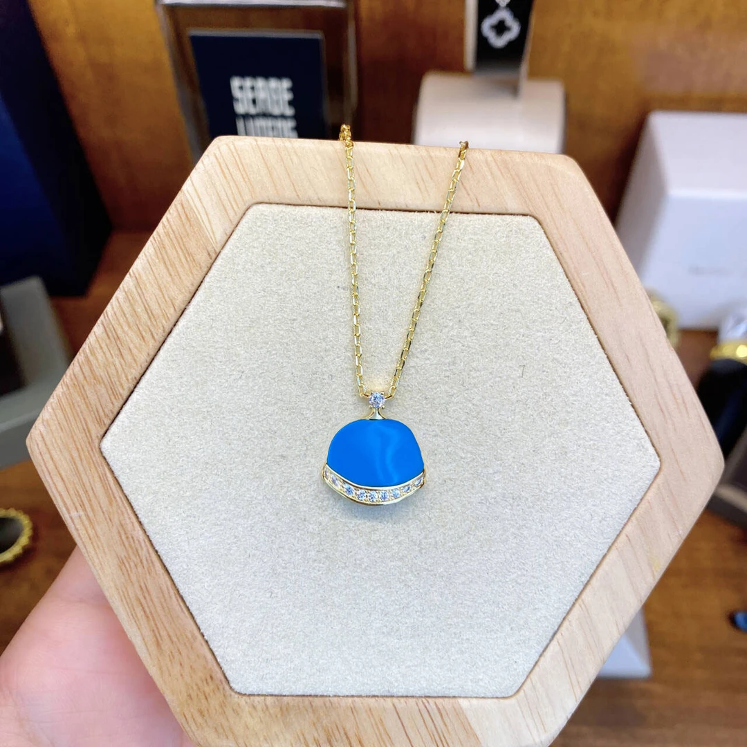 吊坠925银合成锆石 定制黑标K蓝色小扇子轻奢项链dois12