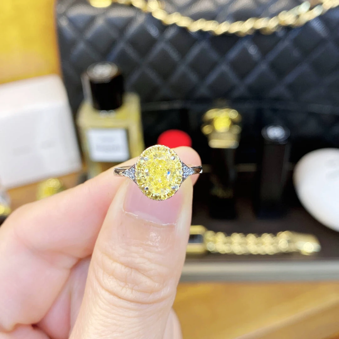 925银合成锆石戒指 厚镀1MIL闪闪黄小椭圆NR552时尚戒指dois12