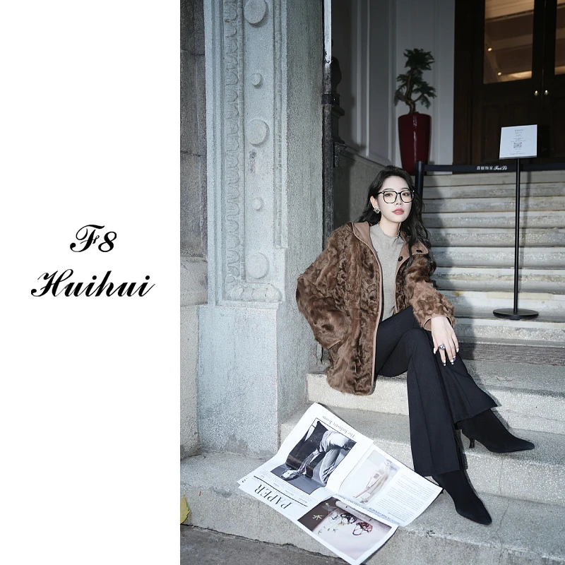 【F8】“印象派” 高奢小湖羊！超轻软超保暖连帽款小湖羊皮毛一体JN28