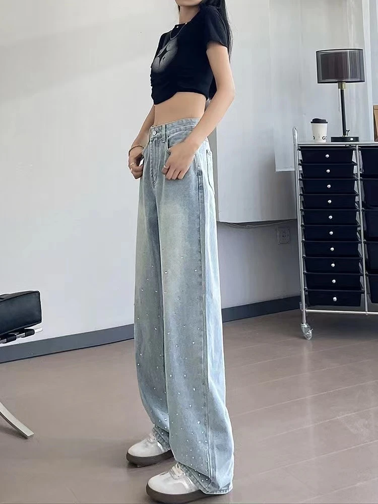 66大码女裤子高腰显瘦百搭直筒潮流垂感阔腿