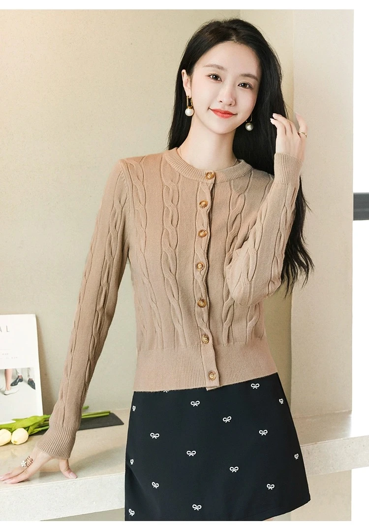 华丽新款复古麻花毛针织衫女士保暖气质百搭毛衣开衫显瘦洋气时尚