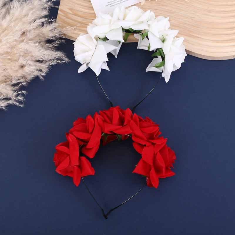 欧美仿真丝绒玫瑰发箍简约大气碎发整理发卡海边度假影楼拍摄头箍