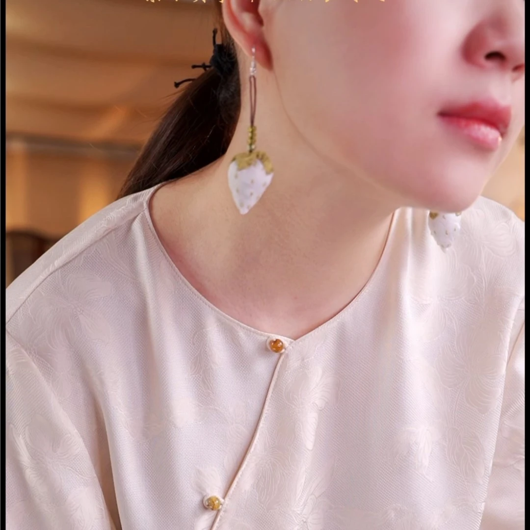 非金属布艺耳饰 纯100桑蚕丝茶道诗词书法手工新中式中国风耳饰