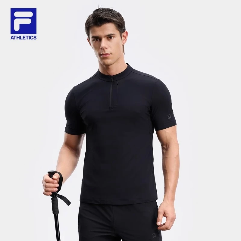 Fila/斐乐针织短袖衫秋季款半拉链健身运动基础T恤poloA11M437104