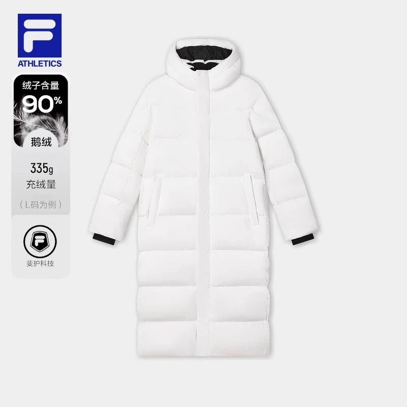 FILA斐乐情侣长款羽绒服2025冬新款男运动过膝冬季外套A51M441901