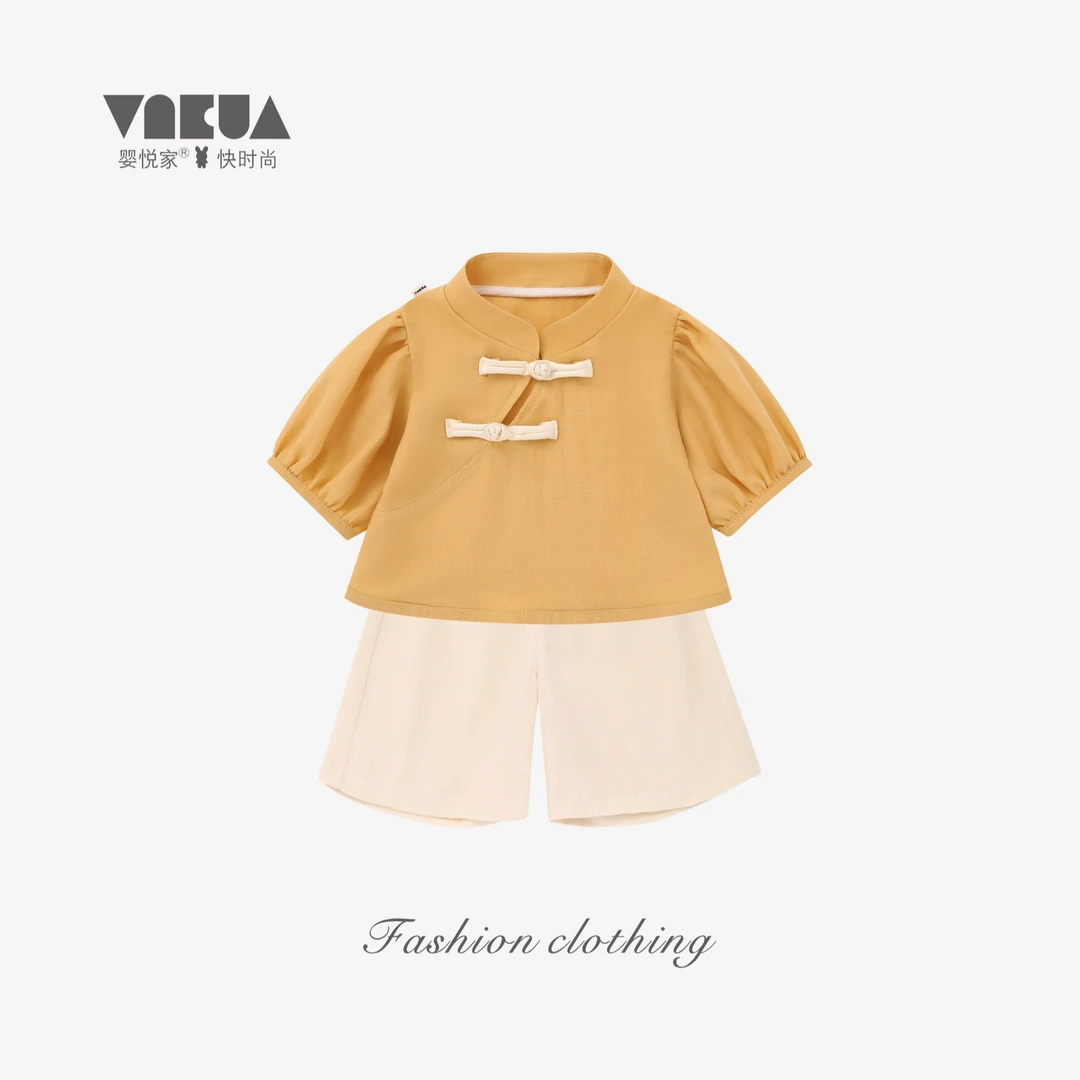 婴悦家夏季女宝宝时尚洋气百搭中式复古薄款套装 87242+87193