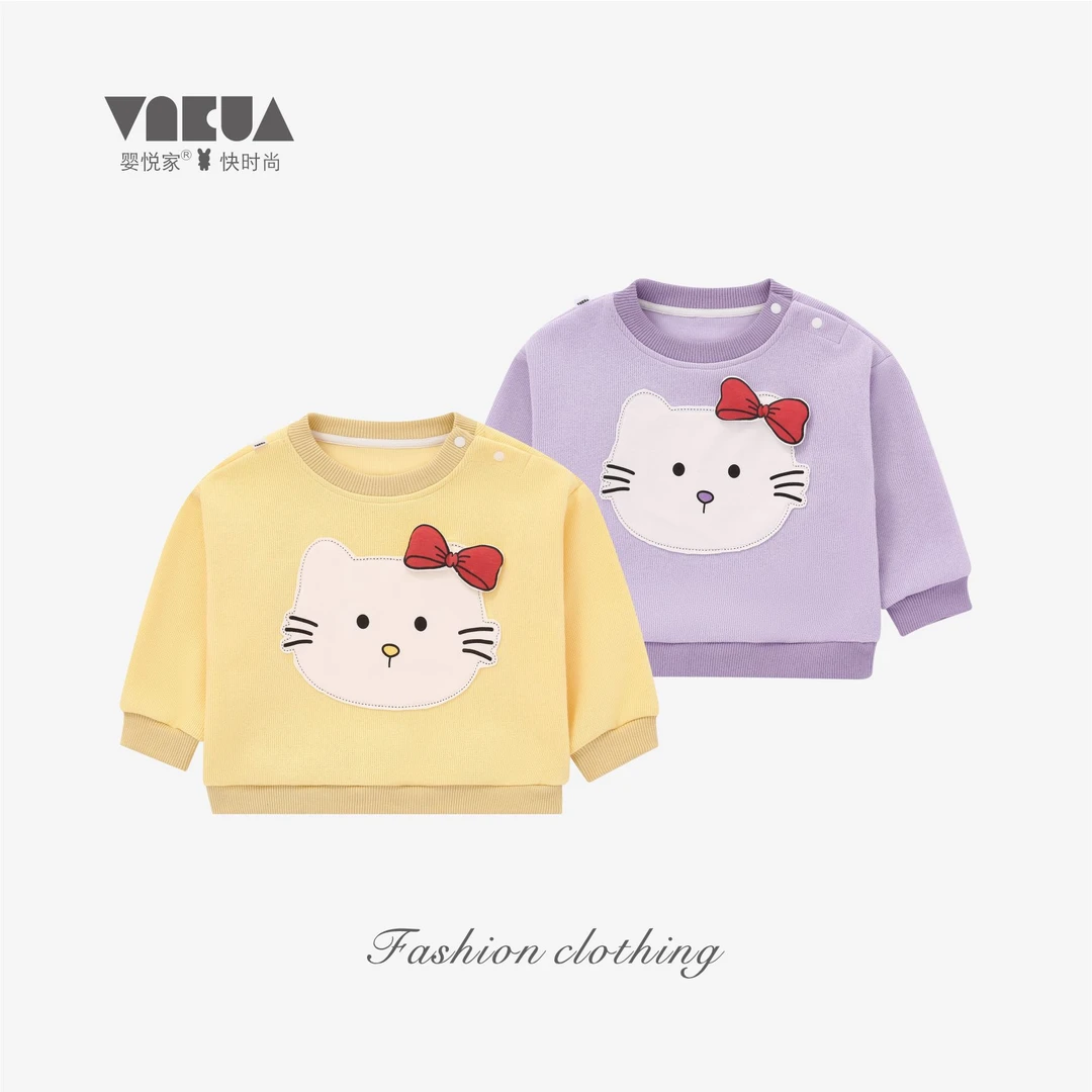 婴悦家春秋长袖女宝宝时尚女童圆领秋季可爱猫猫套头上衣87730