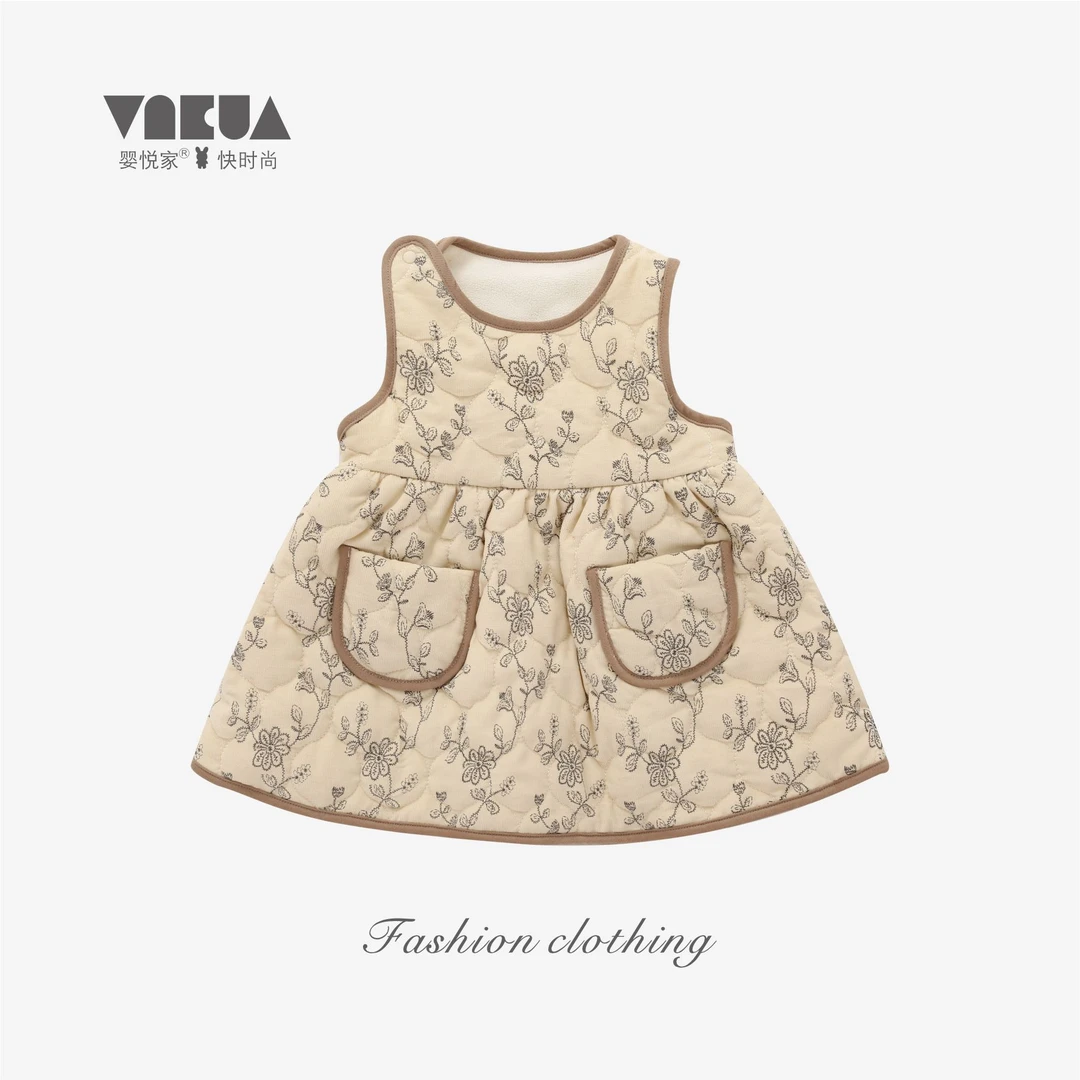 婴悦家秋冬款女宝宝时尚复古碎花迭迷香背心裙1200g 88189