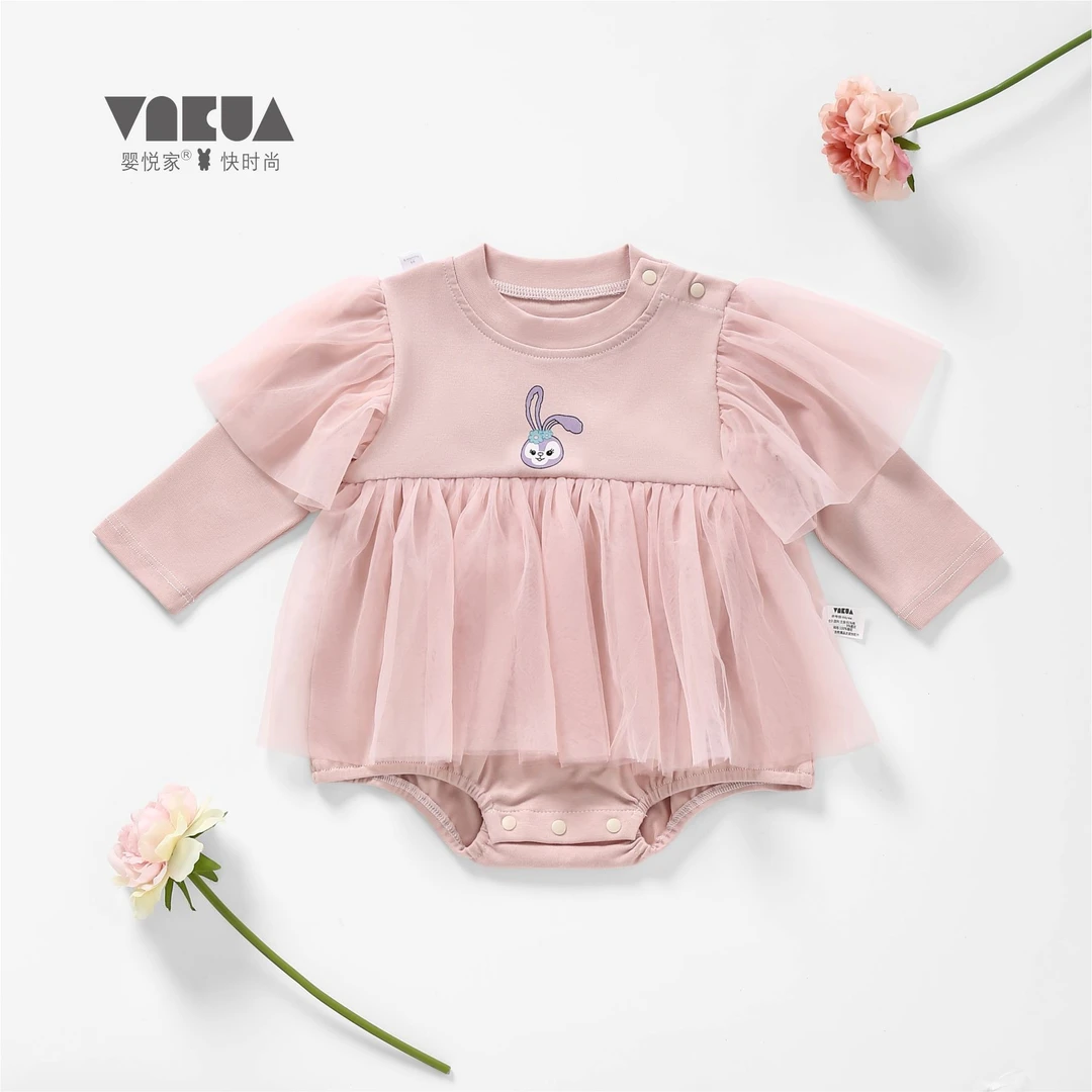 婴悦家春秋女宝84132莎莎公主三角哈衣洋气女童三角哈衣网纱裙子