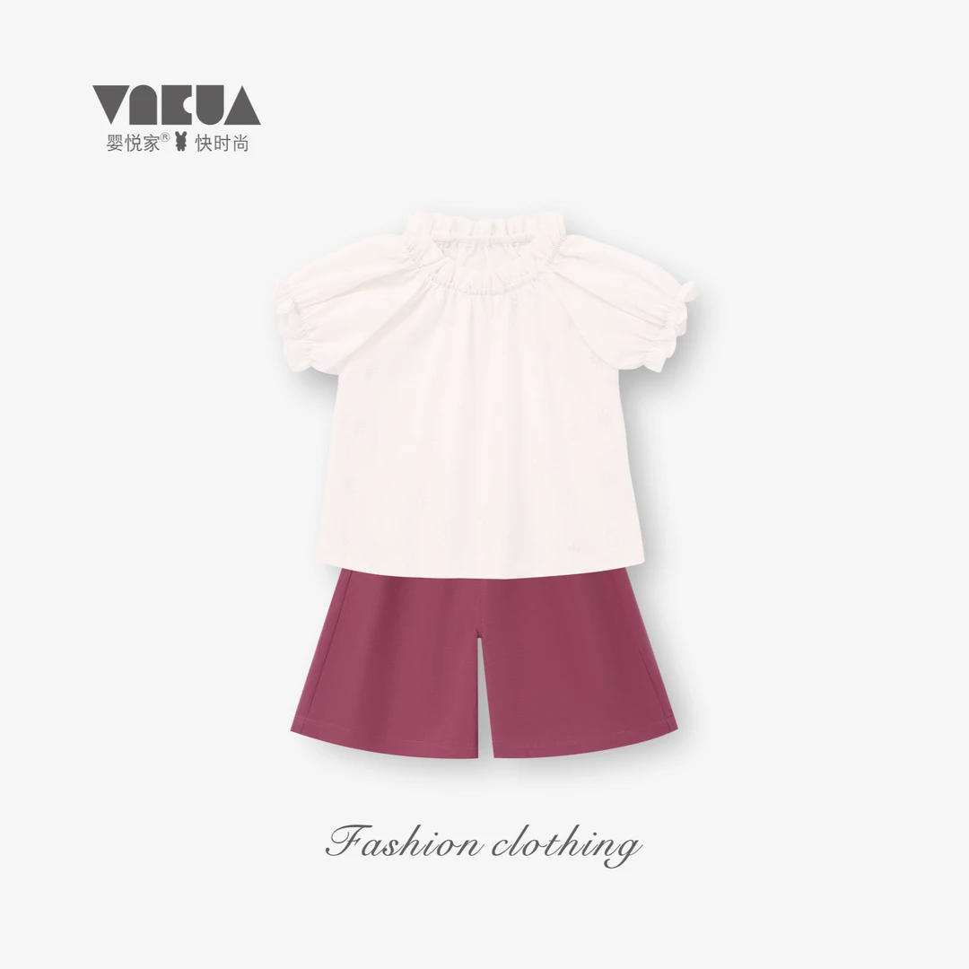 婴悦家夏季女宝宝时尚娃娃领女童白色泡泡袖法式套装 86075+87301