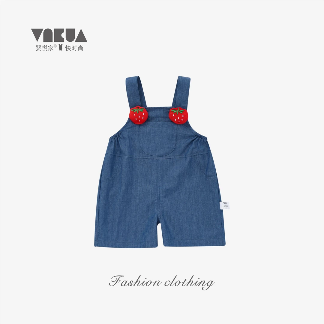 婴悦家女宝宝背带裤时尚休闲薄款夏季萌动少女牛仔背带5分裤87244