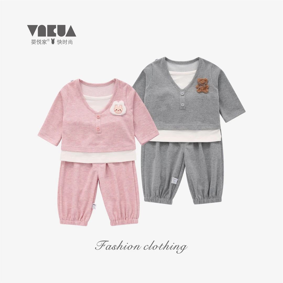 婴悦家春秋款女宝宝时尚洋气韩版休闲小童卡通运动套装 87860