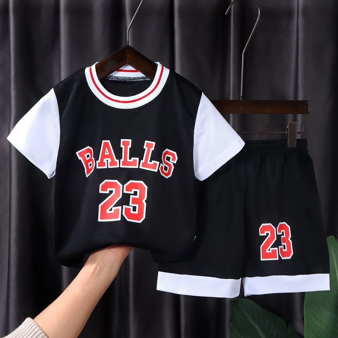 儿童篮球服运动套装夏装时尚套装短袖背心童装速干两件套球服蓝