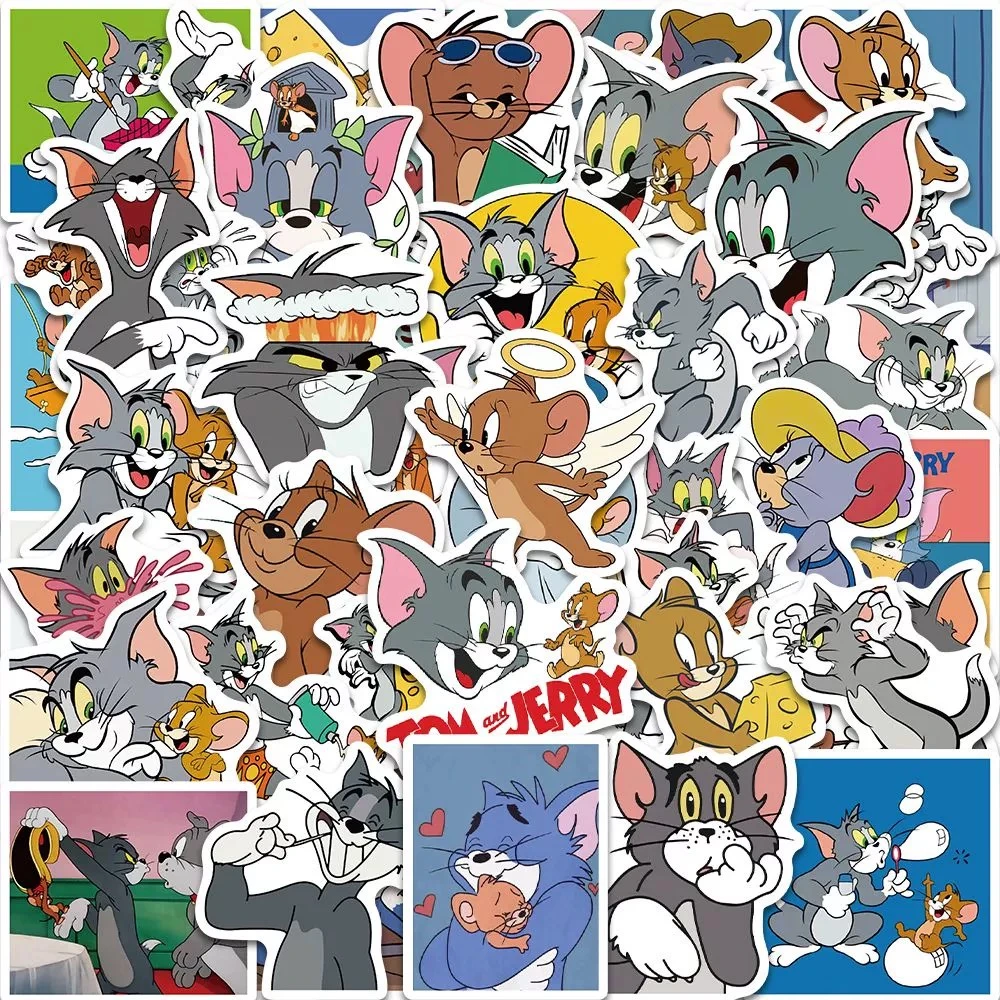 50张猫和老鼠怀旧贴纸汤姆杰瑞手账贴卡通动画DIY创意粘贴画涂鸦