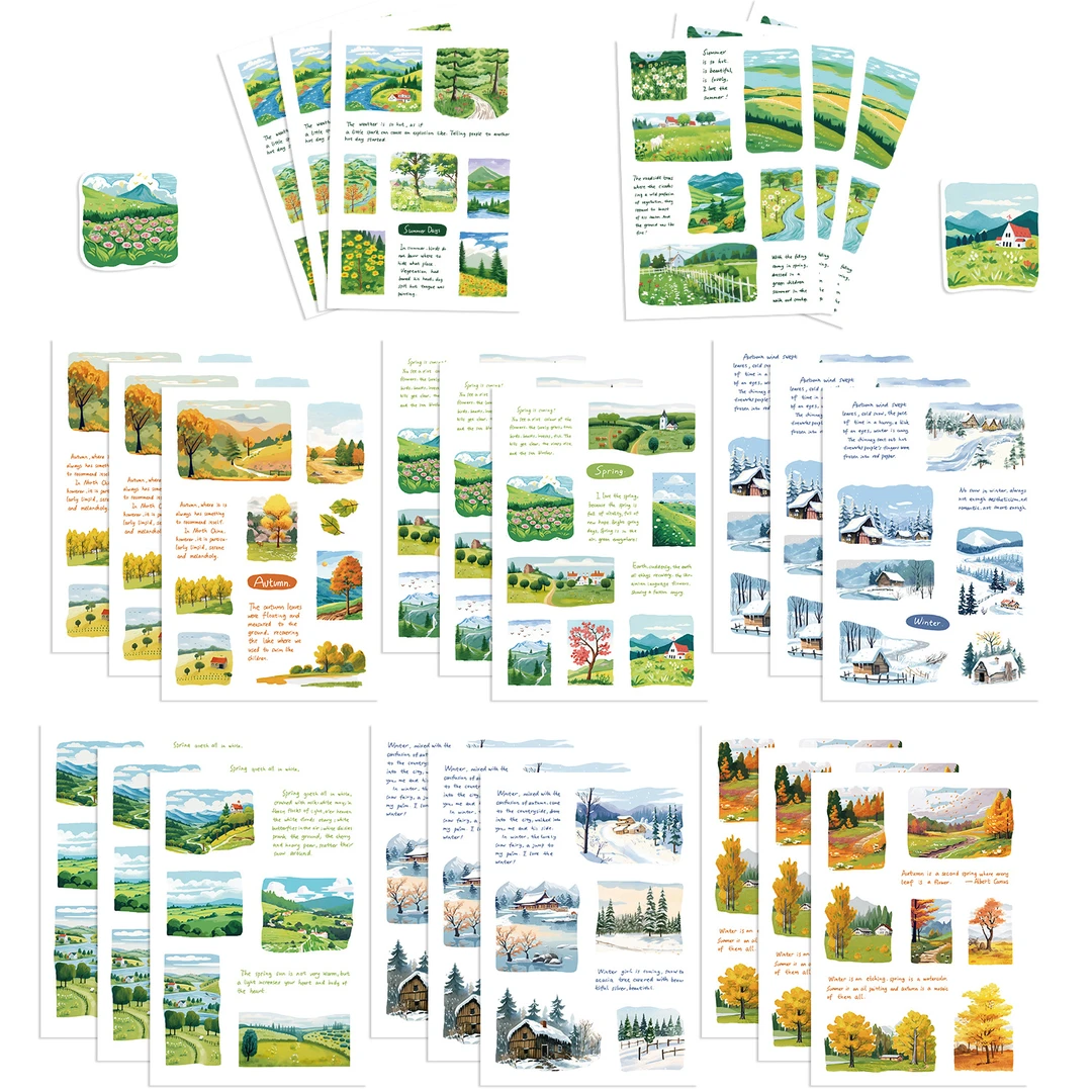 8款原创春夏秋冬四季四时咕卡季节拼贴DIY装饰手机壳装饰贴纸