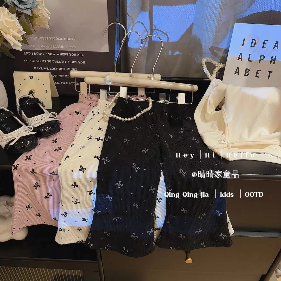 2024秋款新女童喇叭裤女孩甜美秋款休闲喇叭裤灯芯绒长裤微喇裤