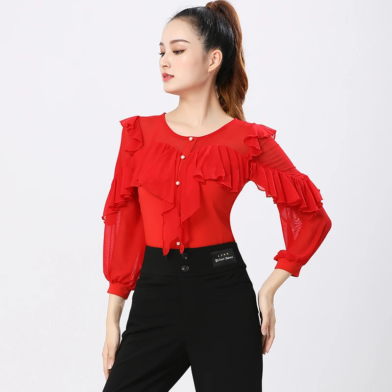 高端国标华尔兹摩登舞上衣女2025八分袖新款舞衣成年拉丁舞服装