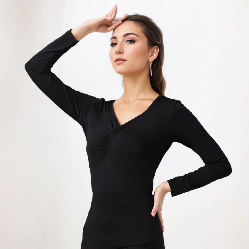 度露国标拉丁舞舞蹈上衣女长袖夏季新款广场舞新款跳舞服装摩登舞