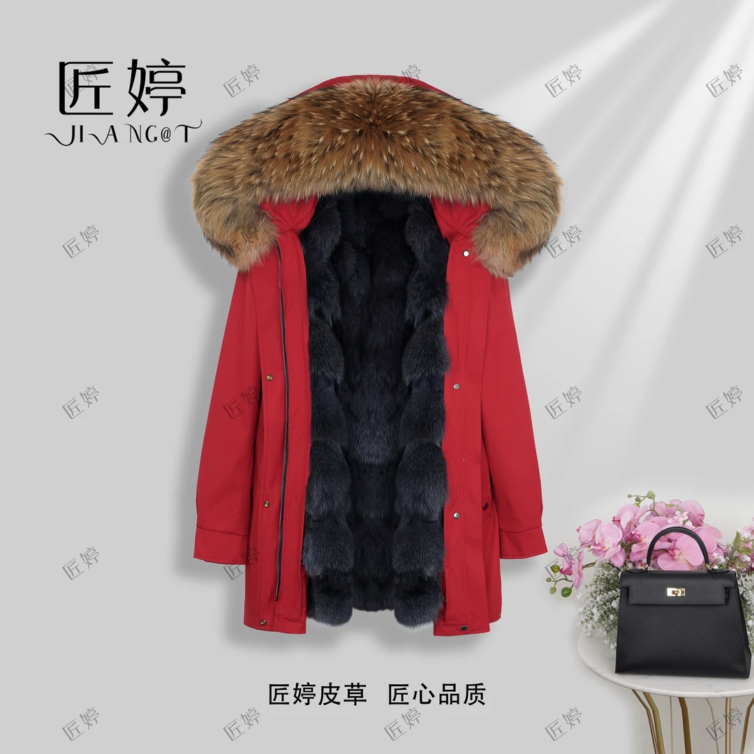 【雪霜】高端轻奢女派克服全狐狸毛内胆一衣三穿貉子毛领