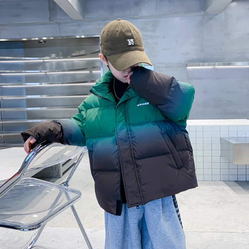 儿童棉服男童保暖2025新款秋冬装加厚加绒渐变外套中大童男孩洋气