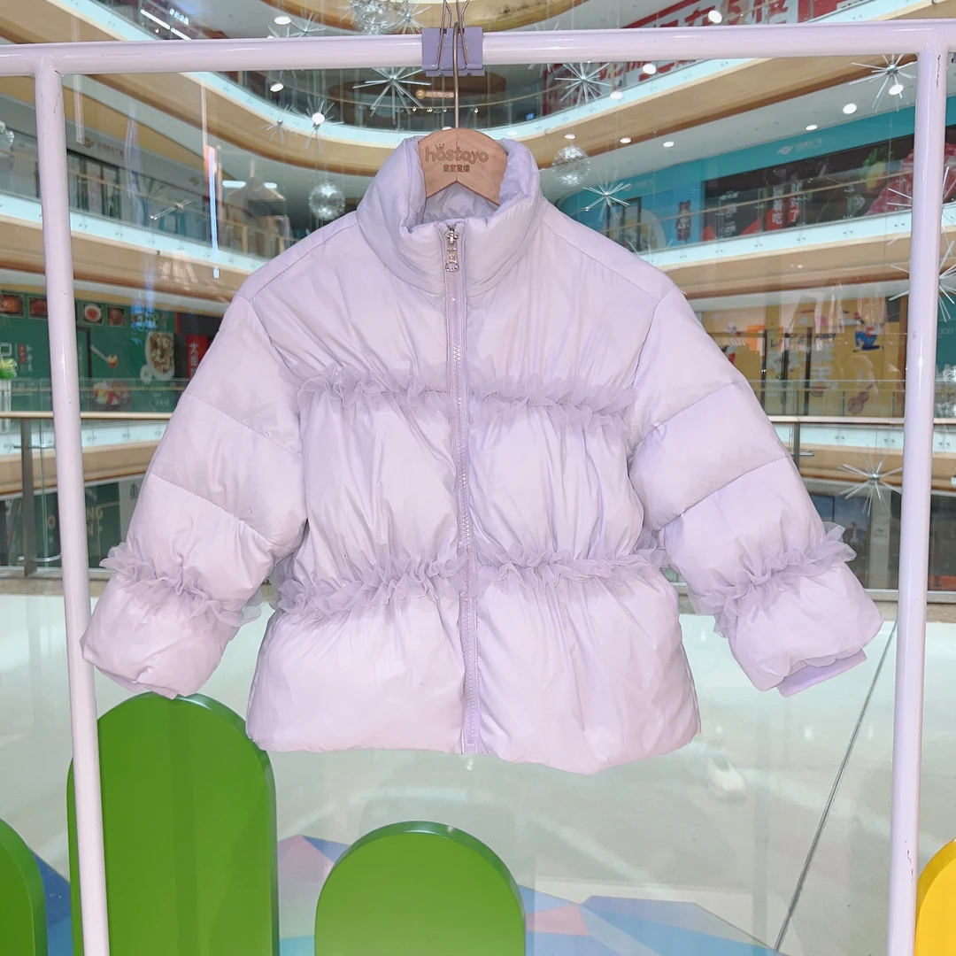 皇室童缘2024冬季新款女童紫色仙气网纱90鸭绒羽绒服16830102015