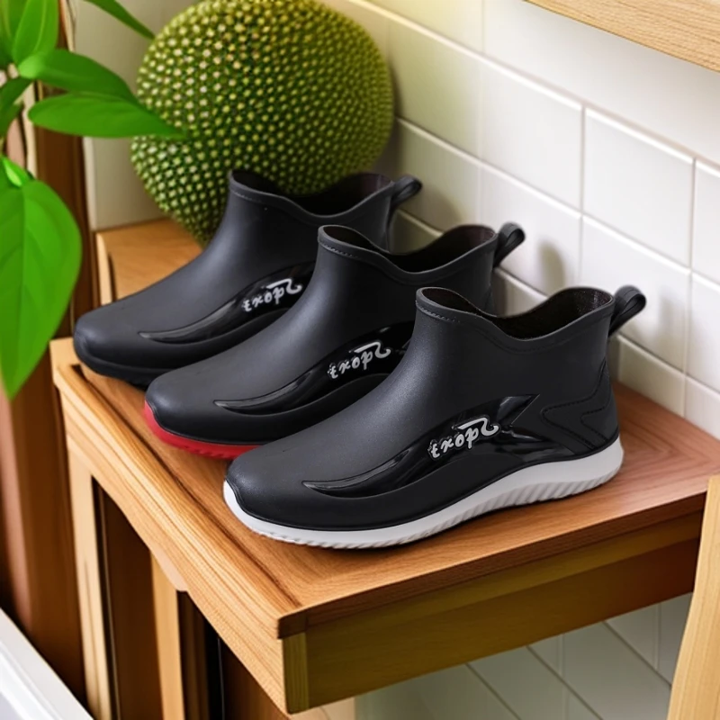 男士时尚潮流加绒雨鞋雨靴防水鞋短筒低帮厚底防滑平底水靴工作鞋
