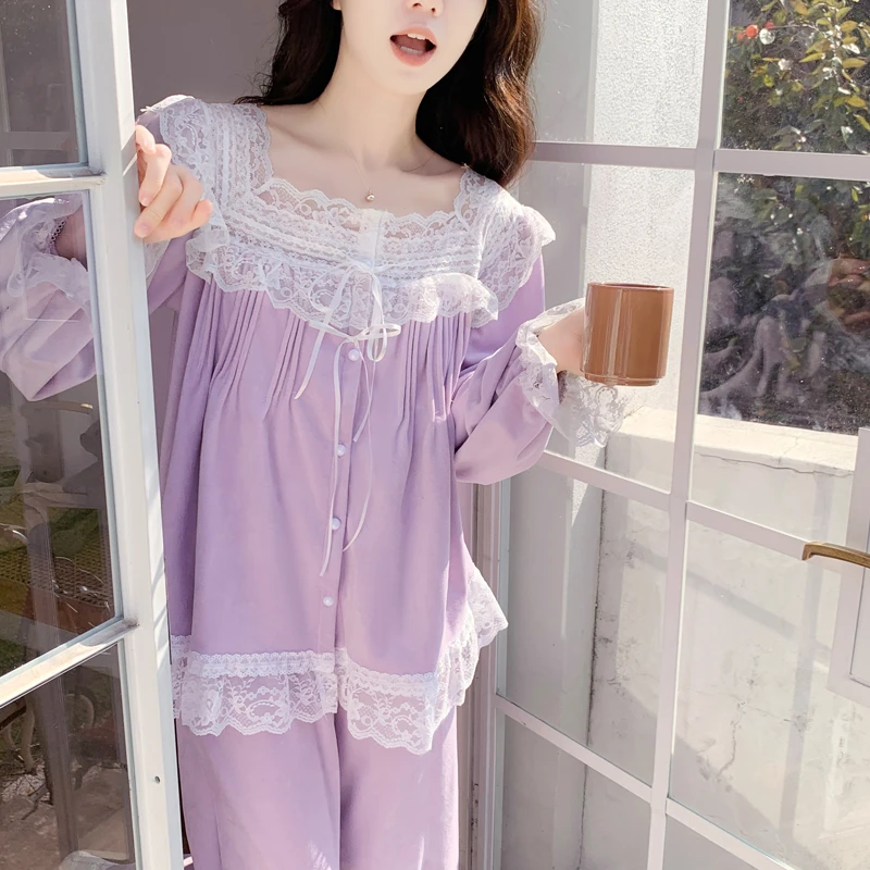 海岛绒睡衣女复古宫廷风法式甜美少女家居服套装可外穿防静电宽松