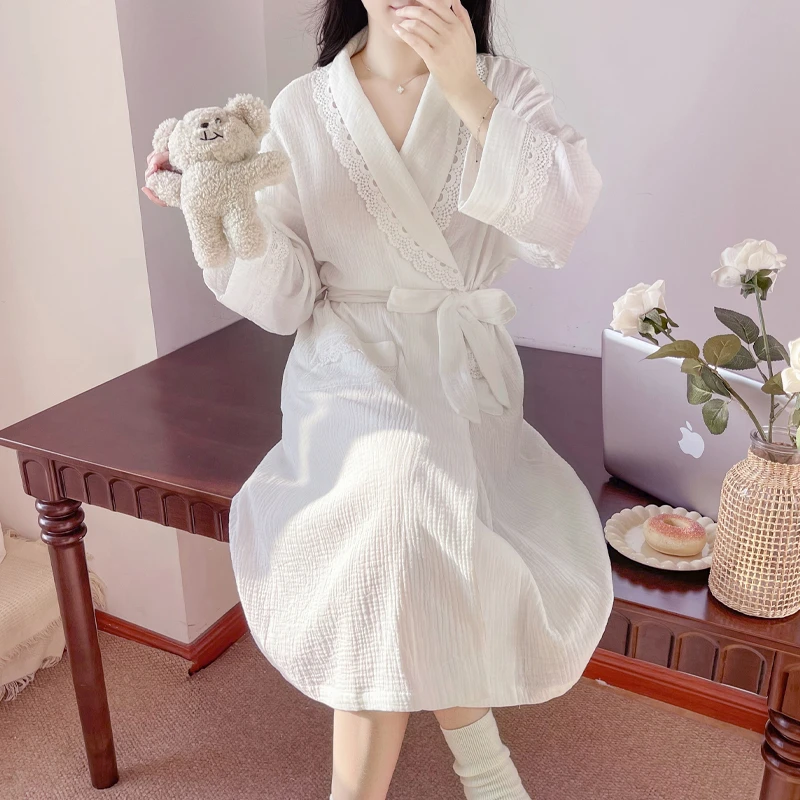 BIEN纱布棉睡袍女春秋季2025新款和服甜美可爱公主风家居服可外穿