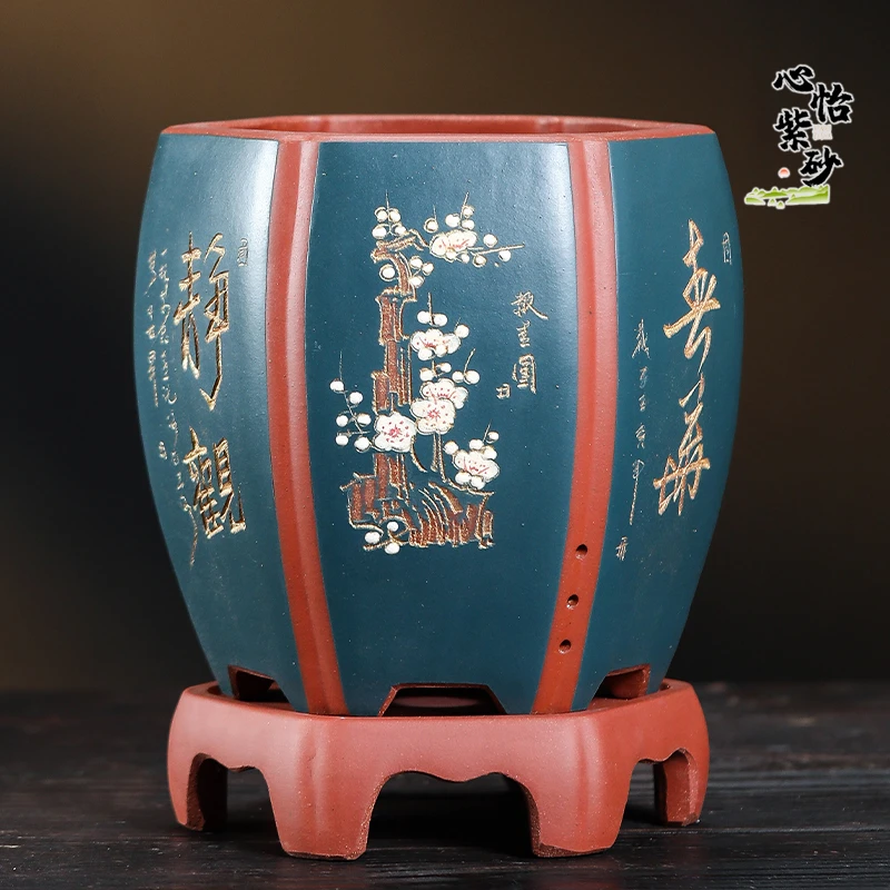 精品紫砂花盆高档兰花盆六方盆君子兰花盆陶瓷兰草盆兰花花盆陶瓷