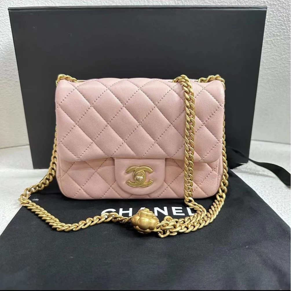 99新 Chanel/香奈儿 刘妮可香奈儿粉色金球方胖子单肩斜挎包