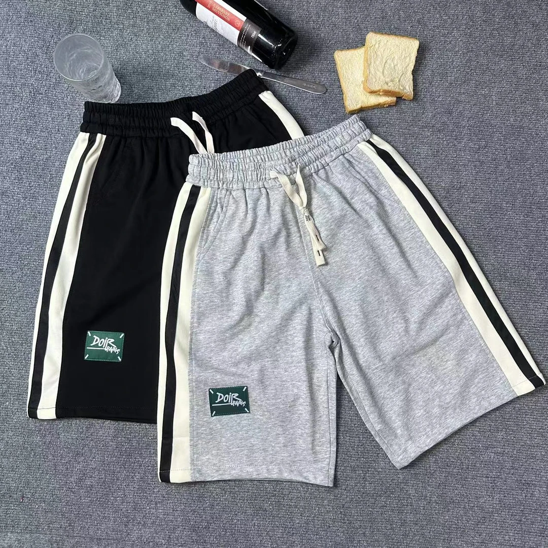 男童时尚贴标针织条纹拼接短裤中裤五分裤运动宽松印花裤子