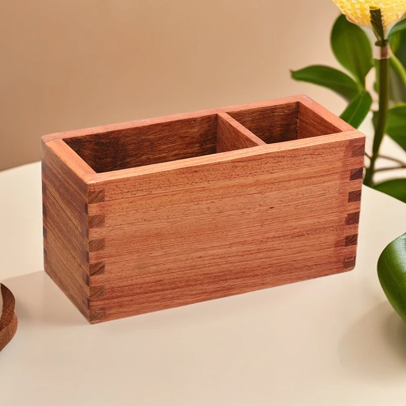 MUYUANLU/木源路巴花两格笔筒办公室客厅收纳盒文具实木榫卯笔盒