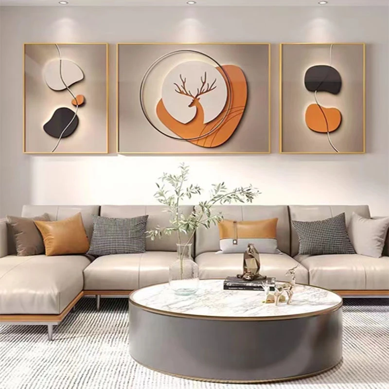 现代轻奢客厅装饰画极简抽象风沙发背景墙三联挂画高级感大气壁画