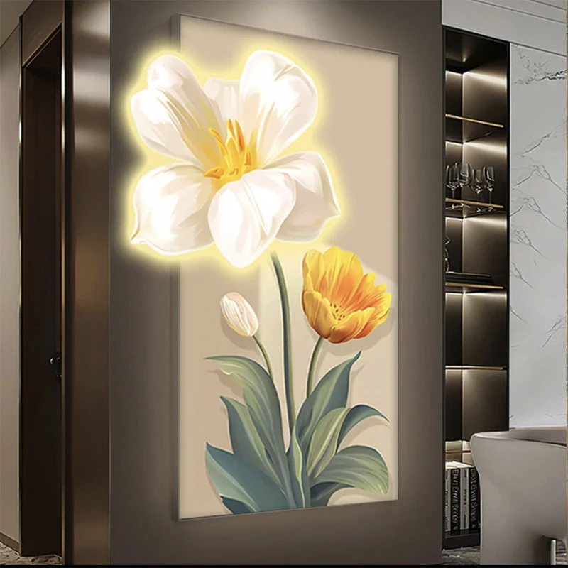 北欧ins风玄关装饰画立体花卉氛围led灯画客厅入户墙面走廊过道画