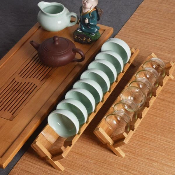 便携式竹凉杯架折叠茶杯托水杯架收纳沥水架功夫茶具茶道配件实木