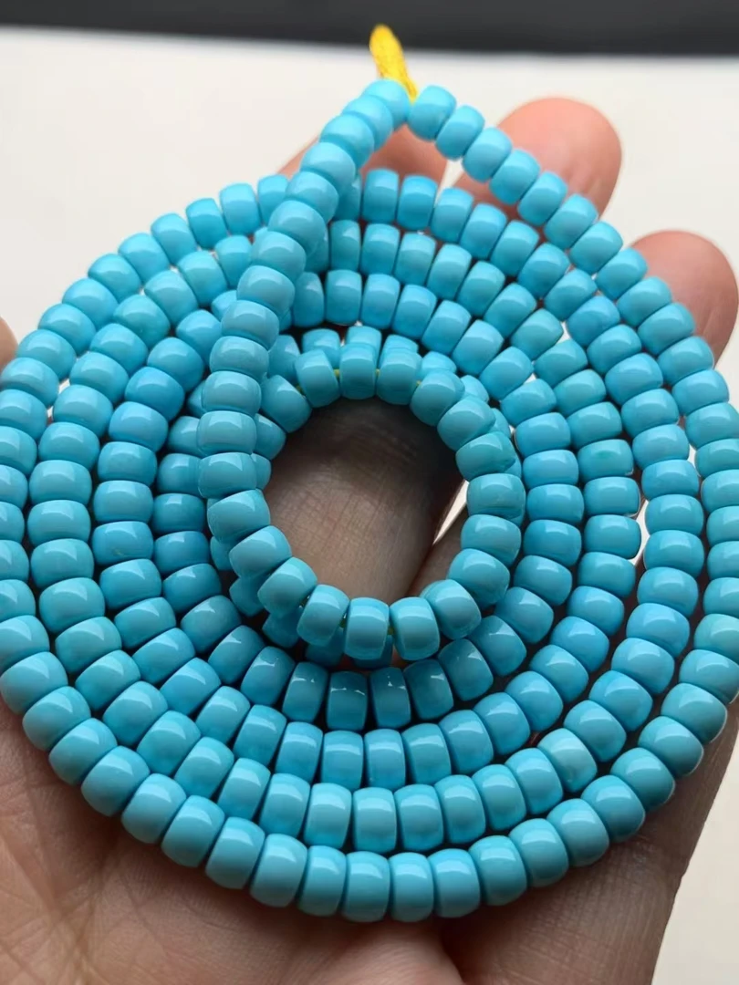 原矿高瓷蓝精品绿松石直切108脖挂佛珠颈链，直径:4.5mm+，料质细腻