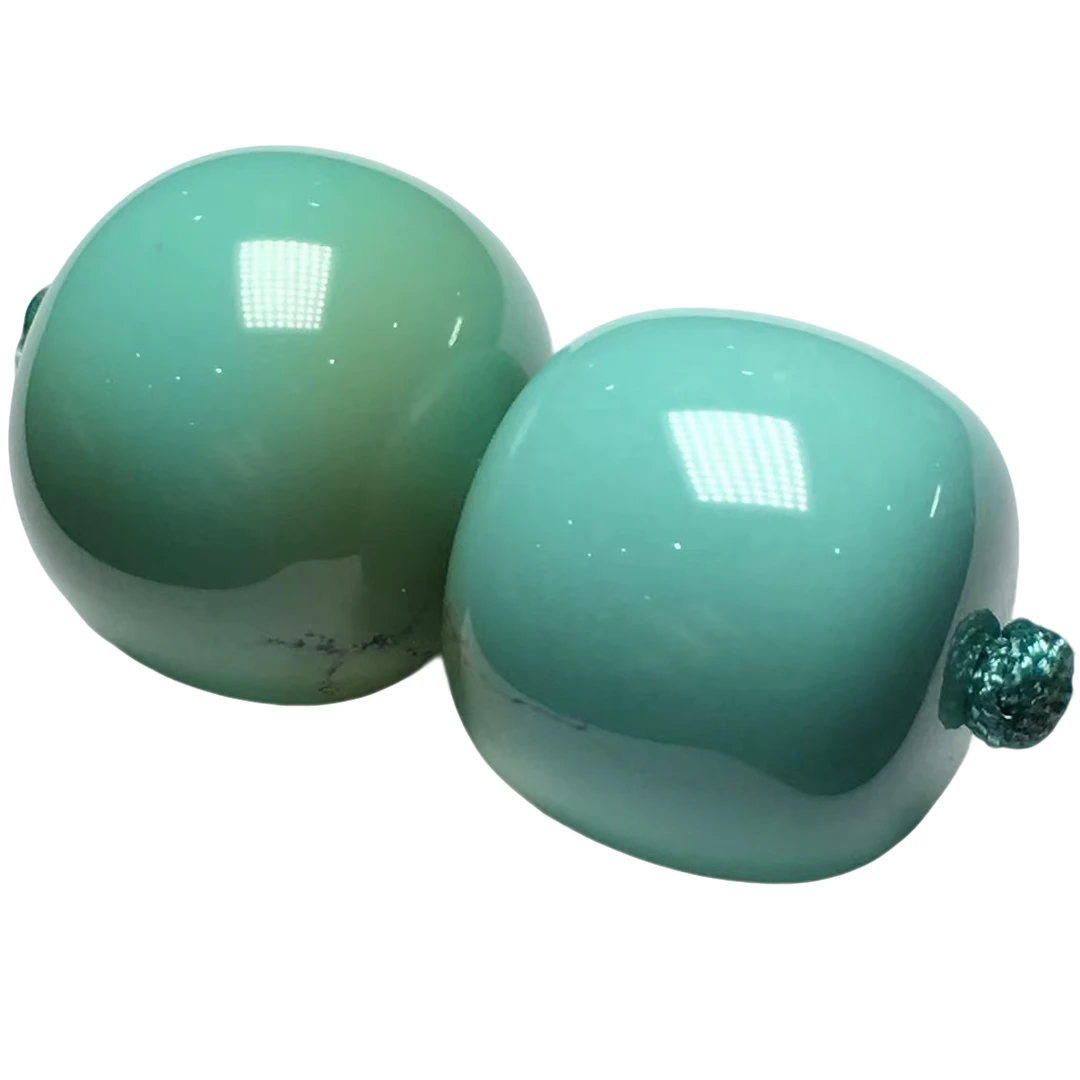 纯天然高瓷绿松石老型珠对珠配珠 直径11.5+ 干净少瑕疵 无水无油